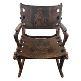 Angel Pazmino for Muebles de Estilo Rocking Chair, Ecuadorian Mid Century Safari Leather, Embossed, Teak Wood, Sku: 033127
